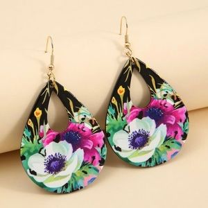 Polyresin Flower Print Water Drop Earrings